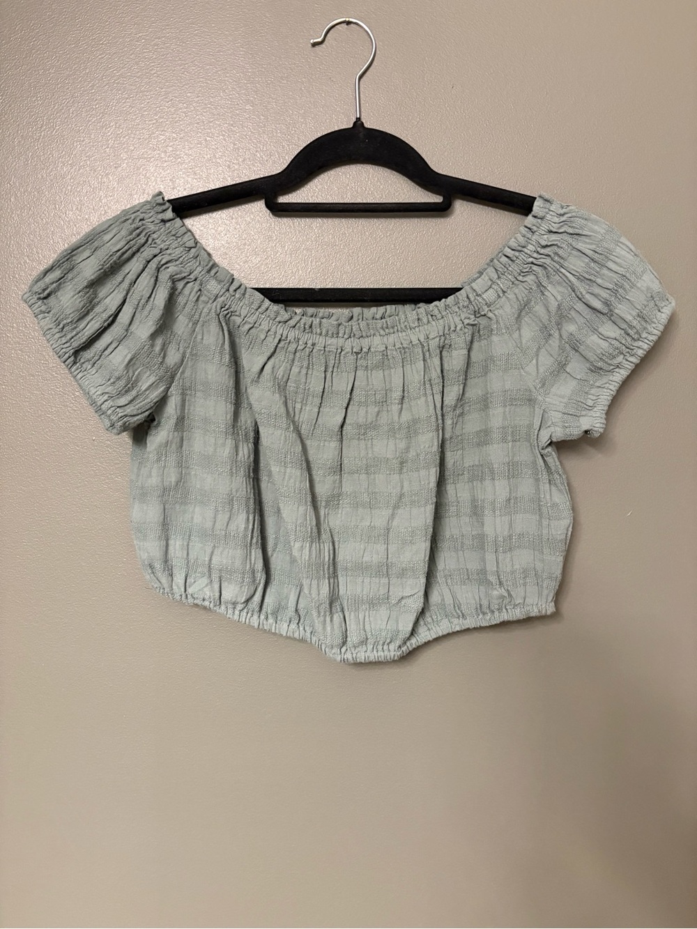 aerie Sage Green Off-Shoulder Smocked Crop Top